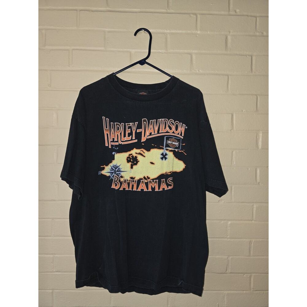 Harley Davidson Shirt Mens Size XL Black Bahamas Pirate Ship Biker Grunge Beach